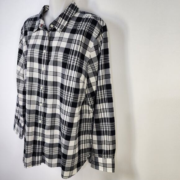 Talbots Petite Shirt Womens XLP Black Cotton Long Sleeve Button Plaid Metallic - Picture 5 of 8